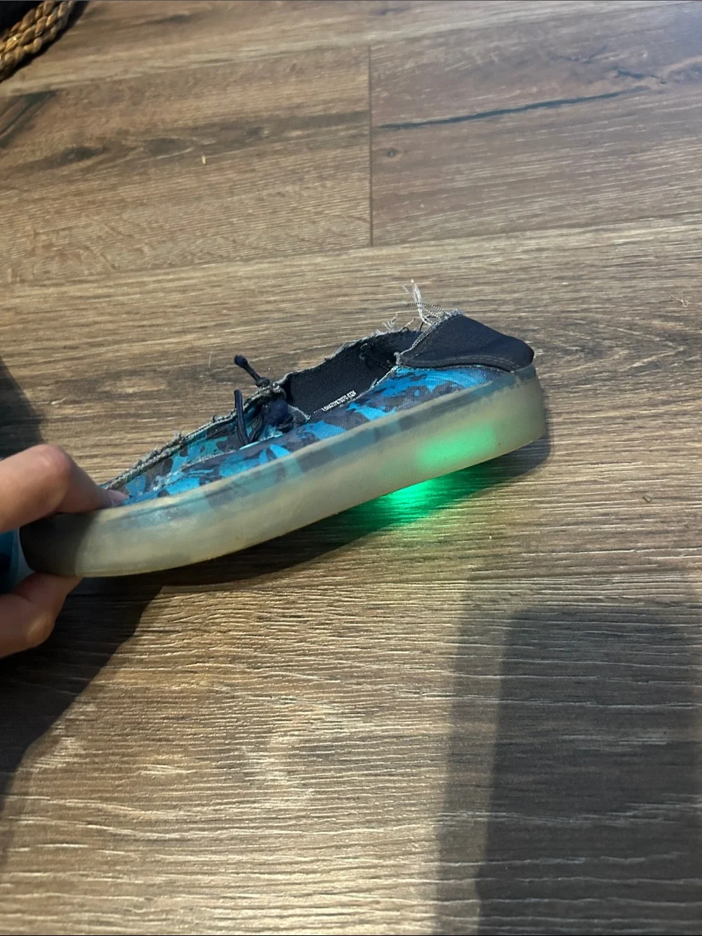 Kids Blue Green Patterned Moccasin Slip-Ons light up